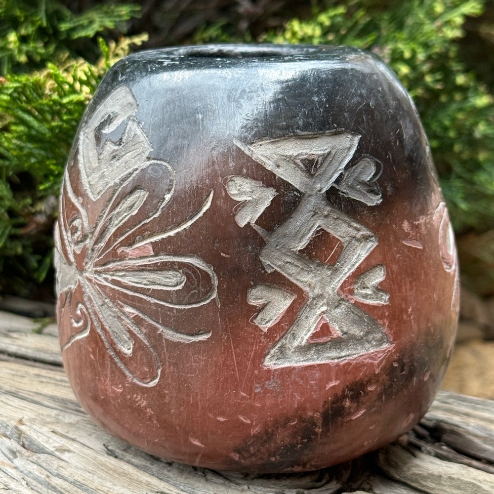 Handcrafted Black and Brown Small Pottery Vase